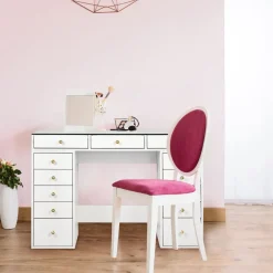 3S. x Home Coiffeuse moderne avec 13 tiroirs et plateau en verre transparent Probeauty Blanc Discount