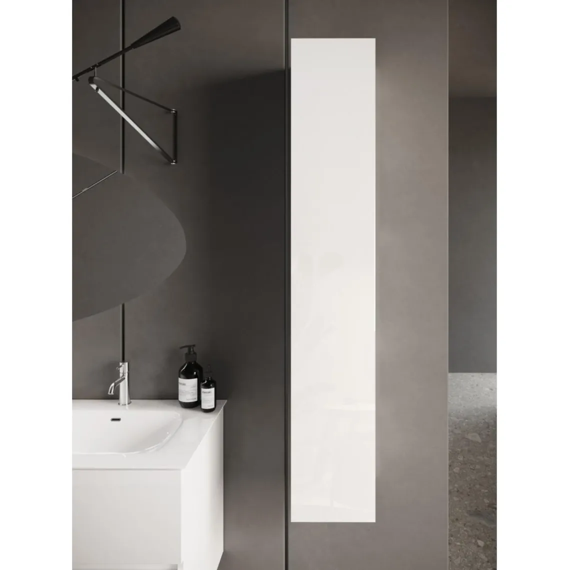 3S. x Home Colonne 1 Porte à poser Sienna laqué brillant blanc Système Push Pull 138 cm New