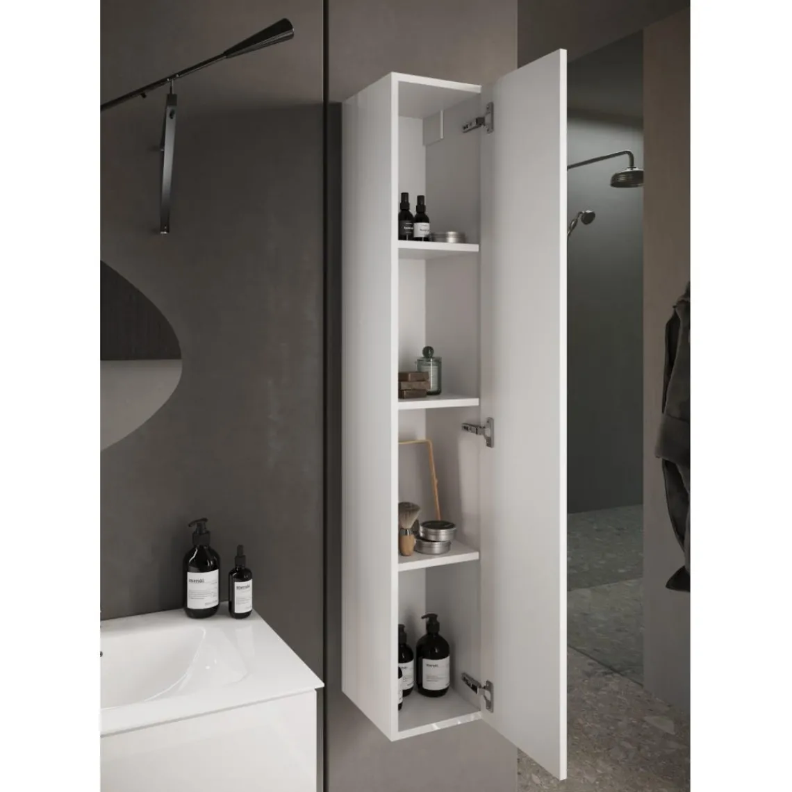 3S. x Home Colonne 1 Porte à poser Sienna laqué brillant blanc Système Push Pull 138 cm New