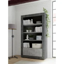 3S. x Home Colonne 3 étagères en bois et 2 portes URBINO oxyde et cement New