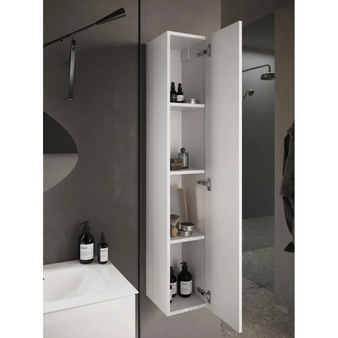 3S. x Home Colonne de rangement salle de bain 1 Porte Miroir L40xH195 cm Best