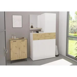 3S. x Home Commode 1 porte 1 tiroir BELM 2 blanc et naturel Discount