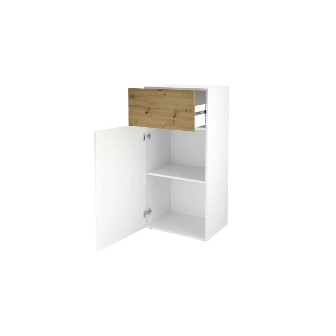 3S. x Home Commode 1 porte 1 tiroir BELM 2 blanc et naturel Discount