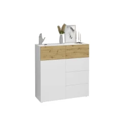 3S. x Home Commode 1 porte 5 tiroirs BELM 1 blanc et naturel Online
