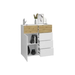 3S. x Home Commode 1 porte 5 tiroirs BELM 1 blanc et naturel Online