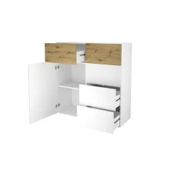 3S. x Home Commode 1 porte 5 tiroirs BELM 1 blanc et naturel Online