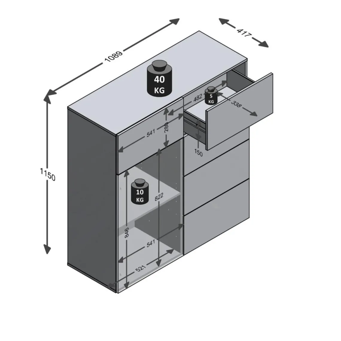 3S. x Home Commode 1 porte 5 tiroirs BELM 1 blanc et naturel Online