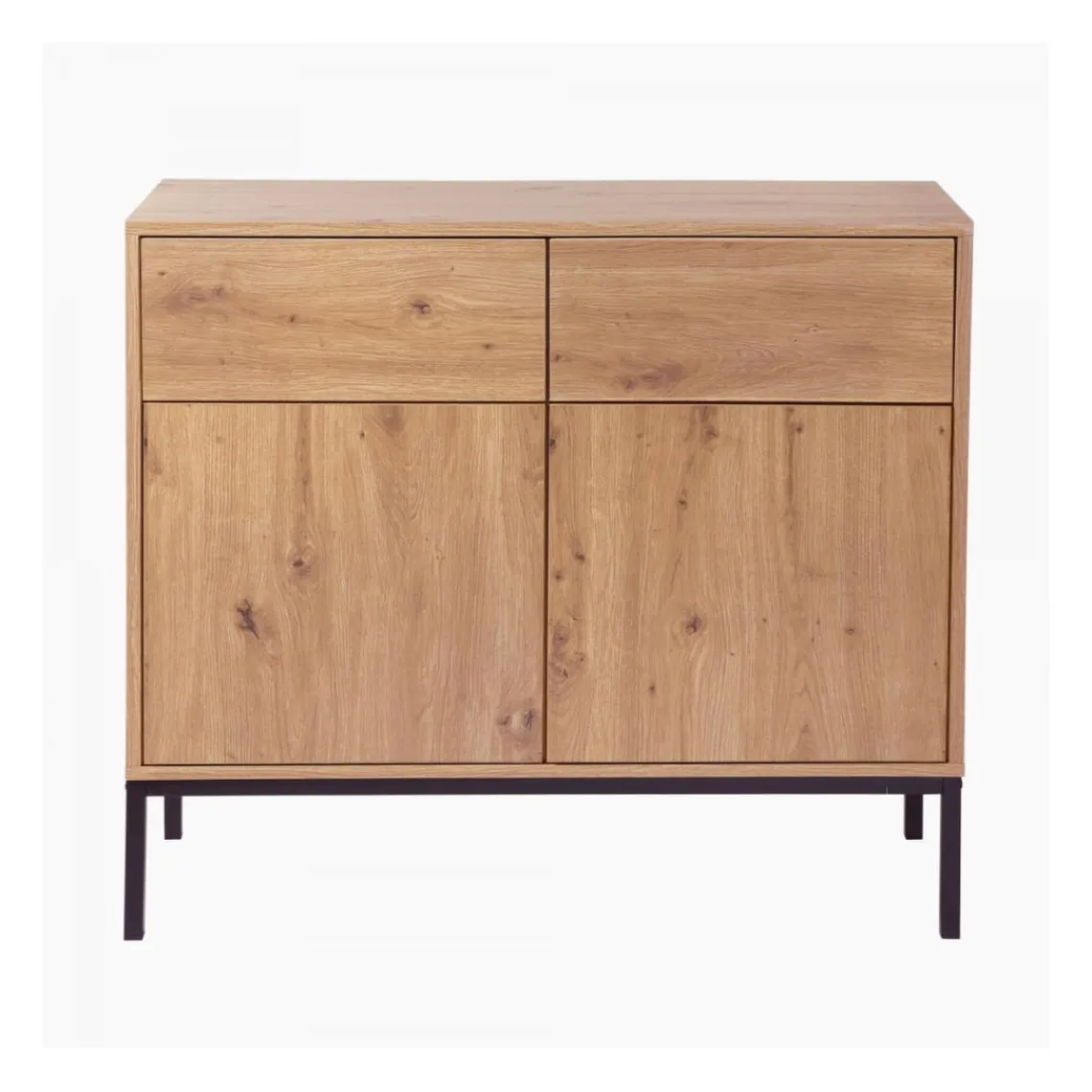 Calicosy Commode 2 Portes 2 Tiroirs Décor Chêne en bois Beige Best