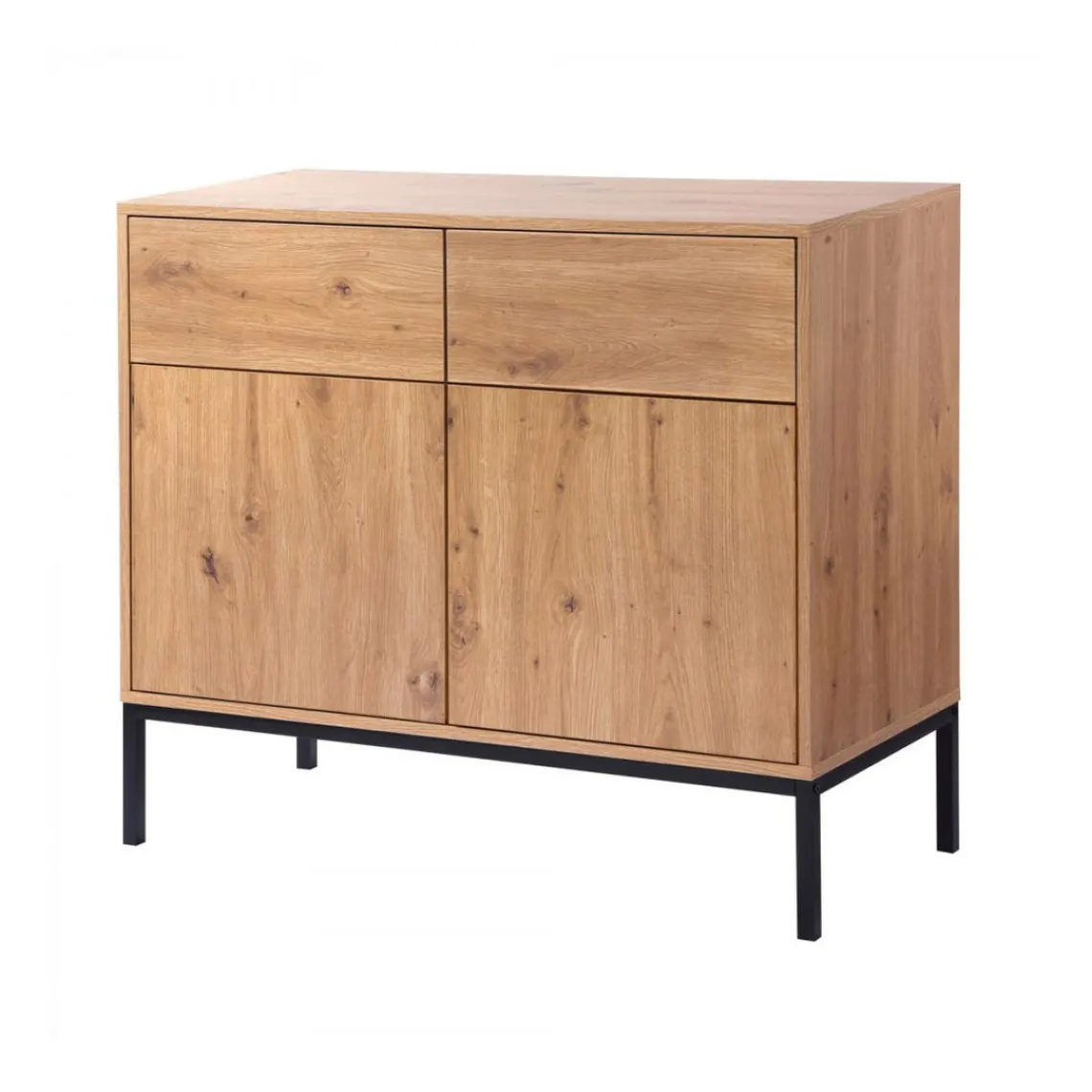 Calicosy Commode 2 Portes 2 Tiroirs Décor Chêne en bois Beige Best