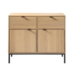 Calicosy Commode 2 Portes 2 Tiroirs Façades Rainurées en bois Beige Outlet