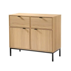 Calicosy Commode 2 Portes 2 Tiroirs Façades Rainurées en bois Beige Outlet