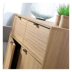 Calicosy Commode 2 Portes 2 Tiroirs Façades Rainurées en bois Beige Outlet