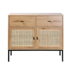 Calicosy Commode 2 Portes 2 Tiroirs avec Cannage Rotin en bois Beige Sale