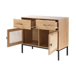Calicosy Commode 2 Portes 2 Tiroirs avec Cannage Rotin en bois Beige Sale