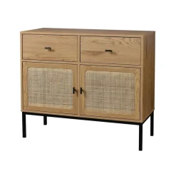 Calicosy Commode 2 Portes 2 Tiroirs avec Cannage Rotin en bois Beige Sale