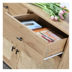 Calicosy Commode 2 Portes 2 Tiroirs avec Cannage Rotin en bois Beige Sale