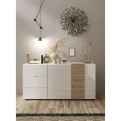 3S. x Home Commode 2 portes 3 tiroirs blanc lacqué New