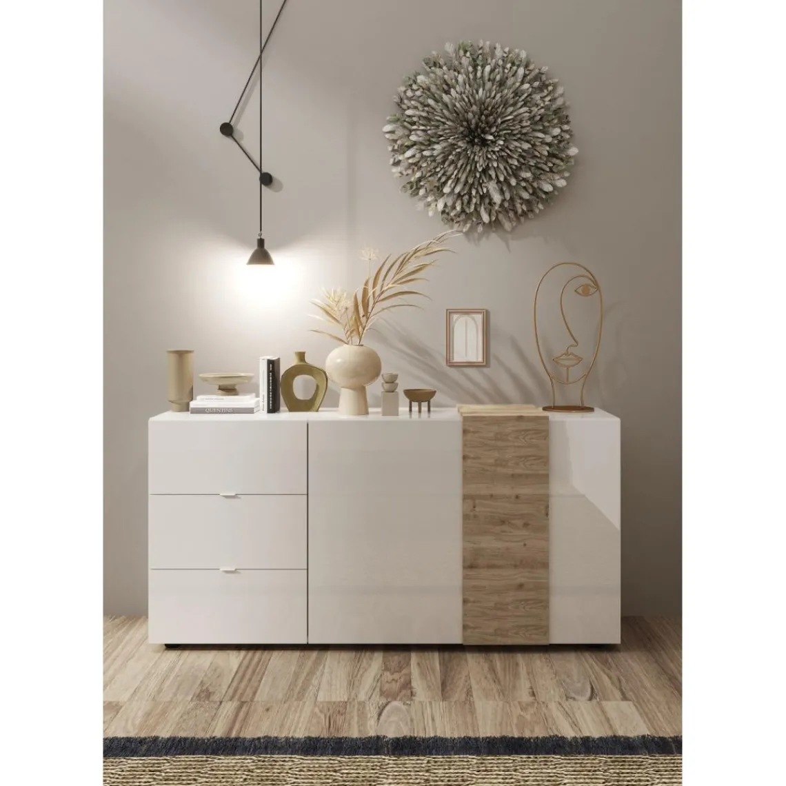 3S. x Home Commode 2 portes 3 tiroirs blanc lacqué New