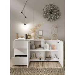 3S. x Home Commode 2 portes 3 tiroirs blanc lacqué New