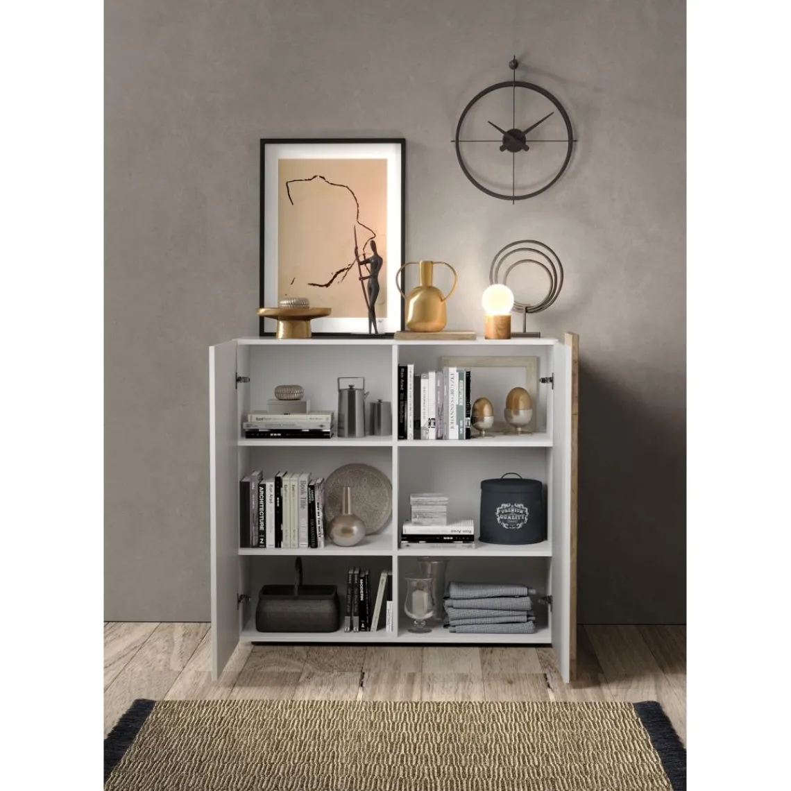 3S. x Home Commode 2 portes Blanc lacqué brillant chene Clearance