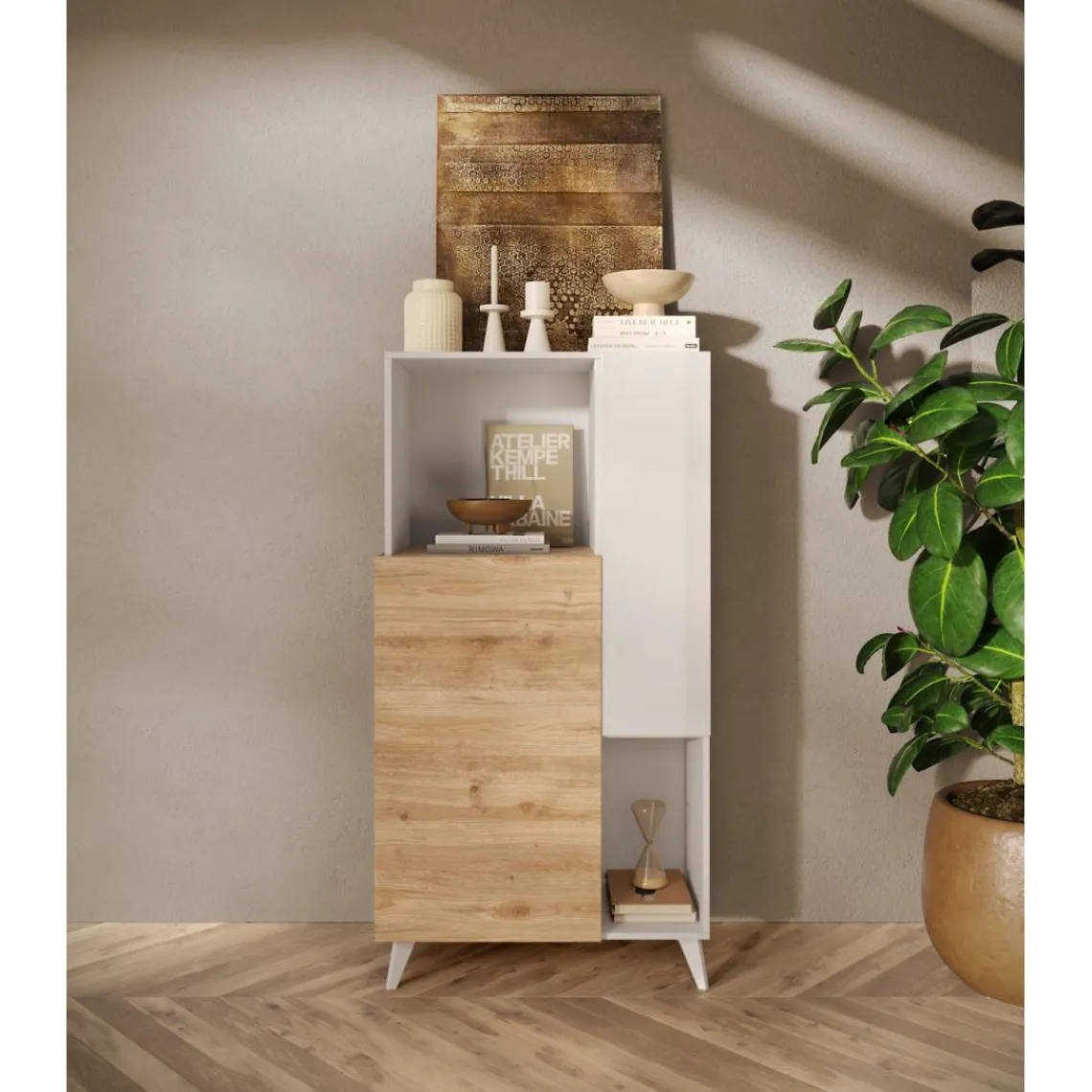 3S. x Home Commode 2 portes Bois et blanc laqué Clearance