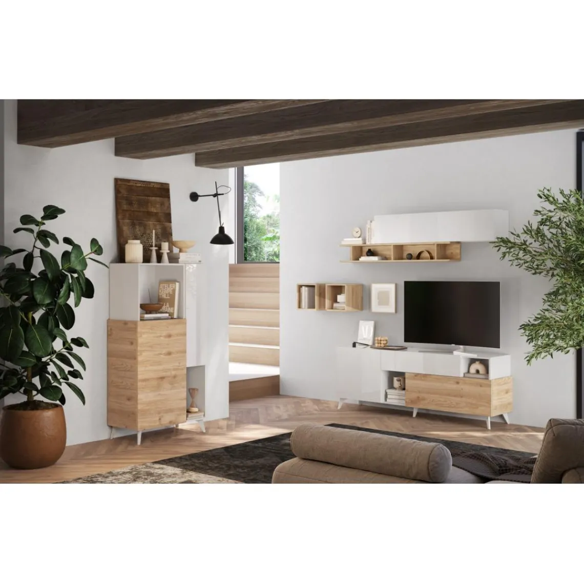 3S. x Home Commode 2 portes Bois et blanc laqué Clearance