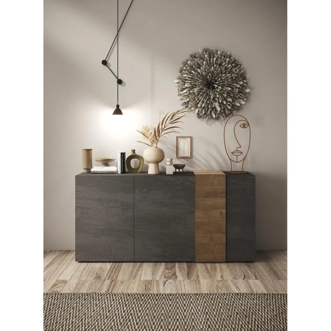 3S. x Home Commode 3 portes panneaux de particules gris Online