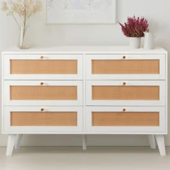 3S. x Home Commode 6 tiroirs avec cannage Dalgora Blanc Hot