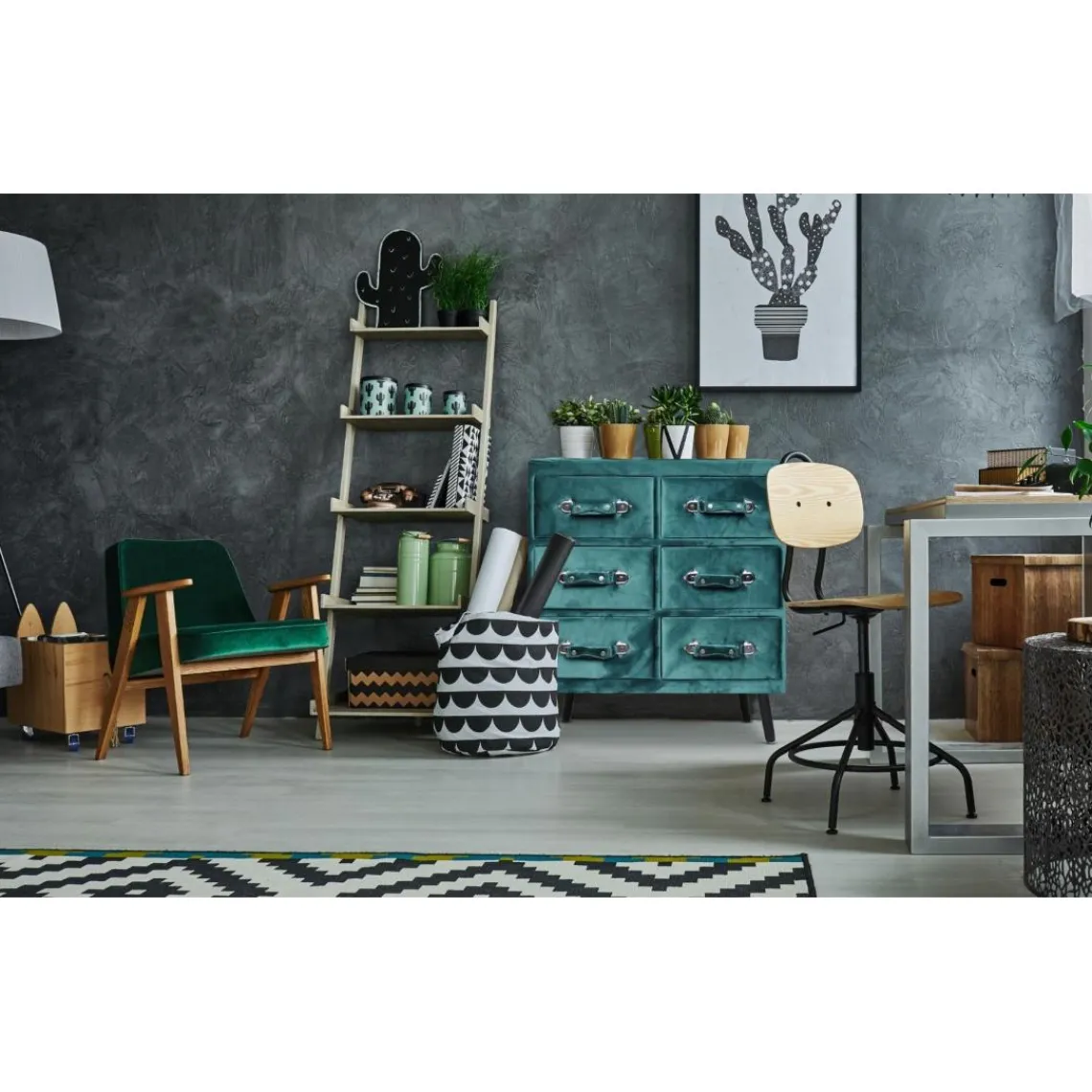 3S. x Home Commode 6 tiroirs Bardo Velours Vert