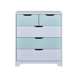 3S. x Home Commode 5 tiroirs Bois Massif Gris et Sauge Vert Best