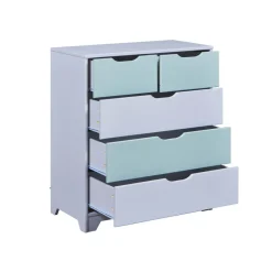 3S. x Home Commode 5 tiroirs Bois Massif Gris et Sauge Vert Best