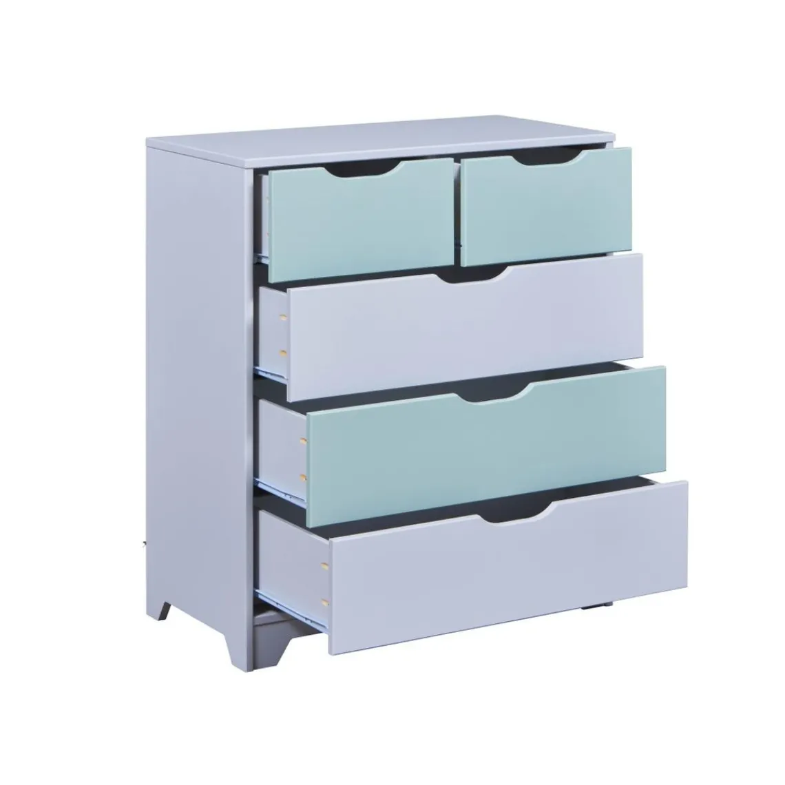 3S. x Home Commode 5 tiroirs Bois Massif Gris et Sauge Vert Best