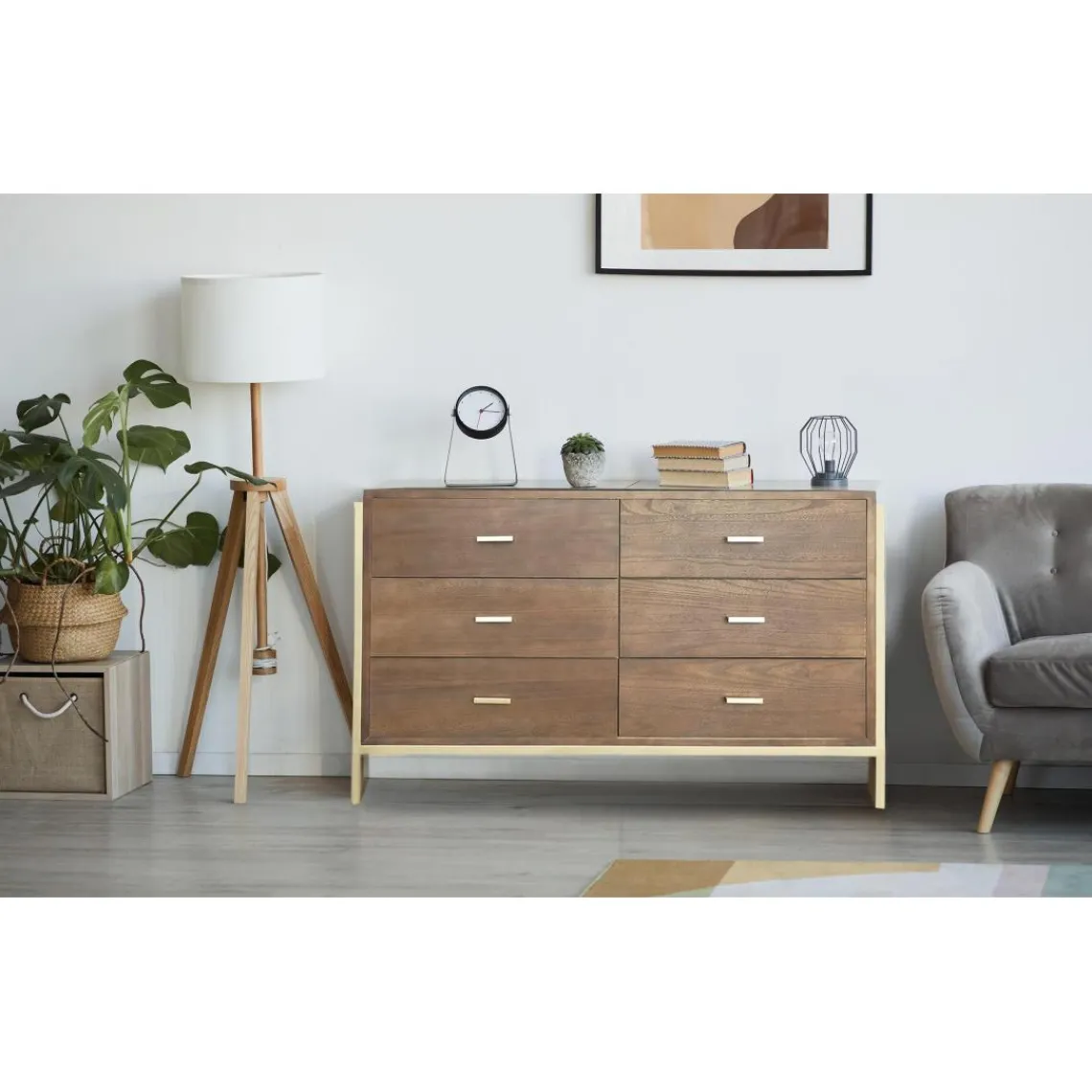 3S. x Home Commode 6 tiroirs Edgar Bois Marron et Métal Or Sale