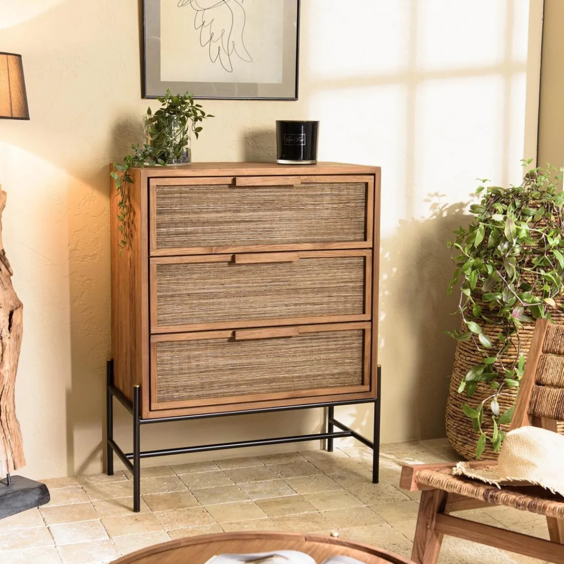 Macabane Commode 3 tiroirs en bois de teck recyclé Best