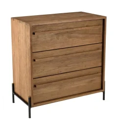 Macabane Commode 3 tiroirs en bois de teck recyclé pieds en métal noir New