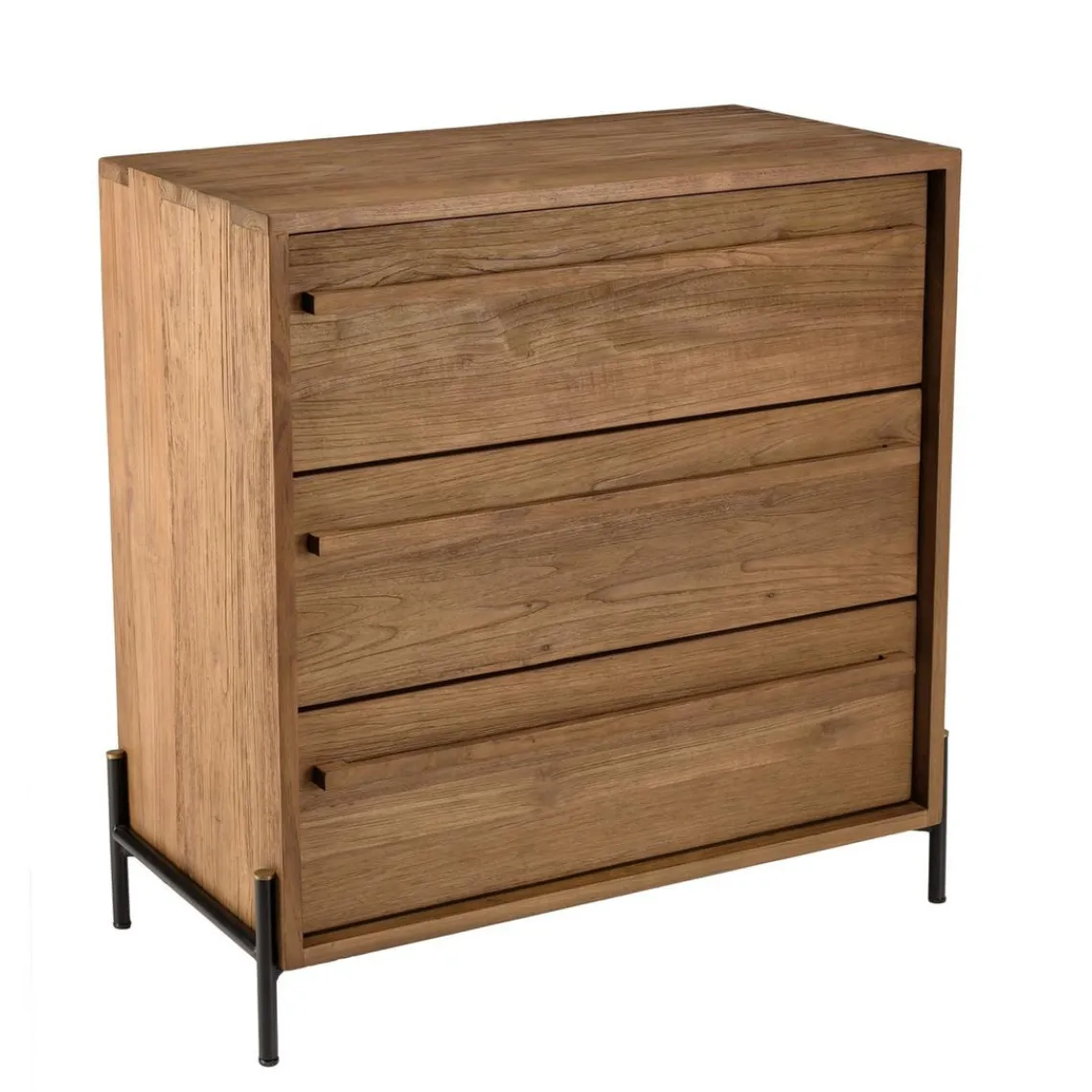 Macabane Commode 3 tiroirs en bois de teck recyclé pieds en métal noir New
