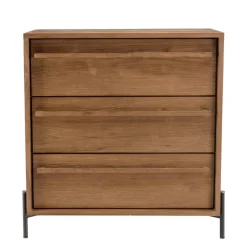 Macabane Commode 3 tiroirs en bois de teck recyclé pieds en métal noir New