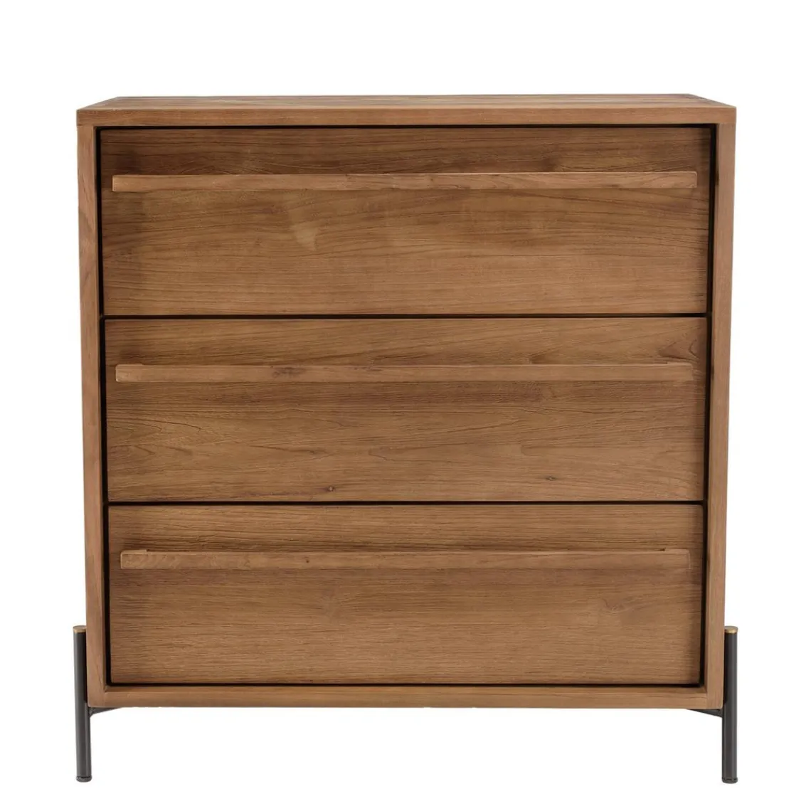 Macabane Commode 3 tiroirs en bois de teck recyclé pieds en métal noir New