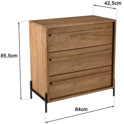 Macabane Commode 3 tiroirs en bois de teck recyclé pieds en métal noir New