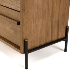 Macabane Commode 3 tiroirs en bois de teck recyclé pieds en métal noir New