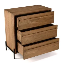 Macabane Commode 3 tiroirs en bois de teck recyclé pieds en métal noir New