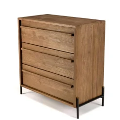 Macabane Commode 3 tiroirs en bois de teck recyclé pieds en métal noir New