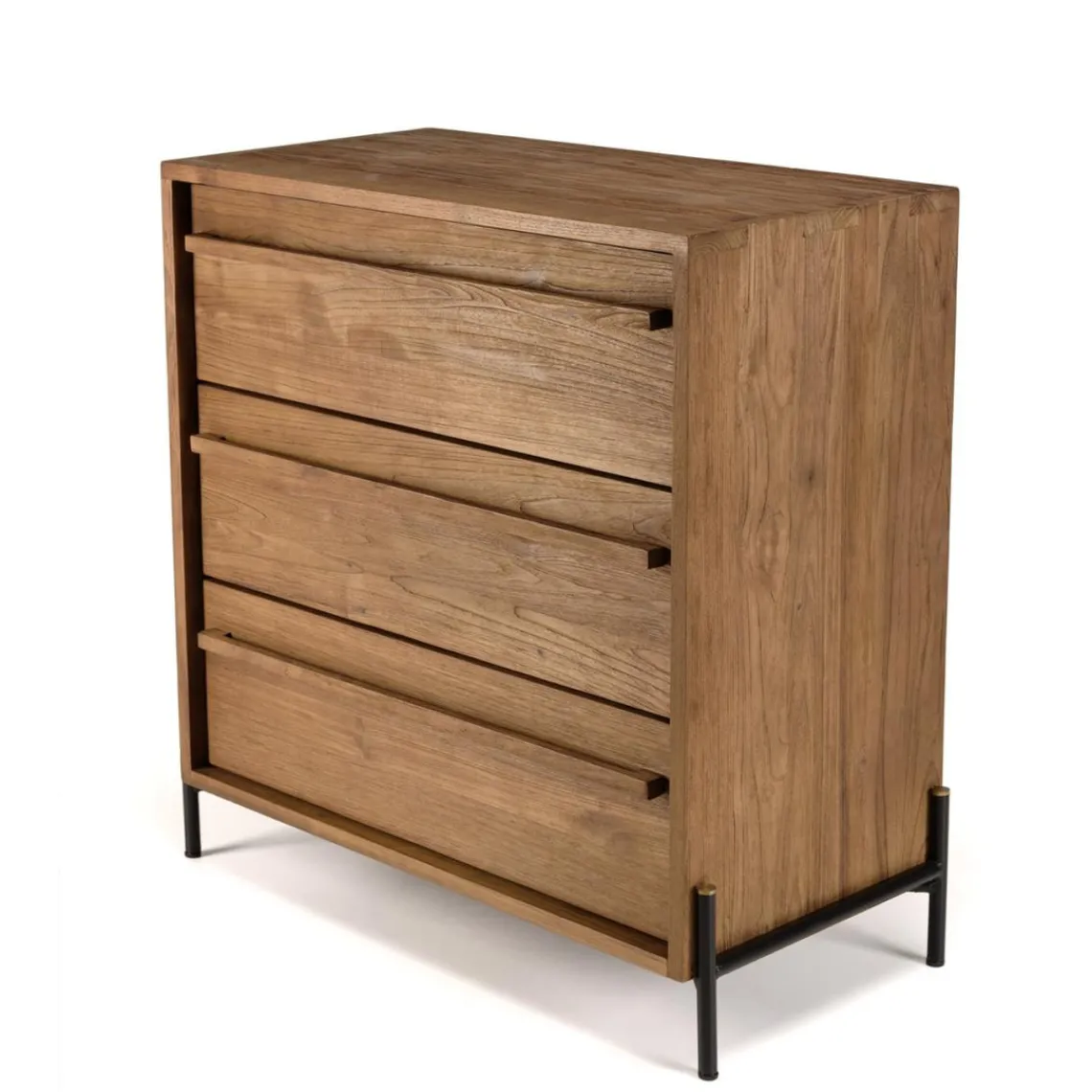 Macabane Commode 3 tiroirs en bois de teck recyclé pieds en métal noir New