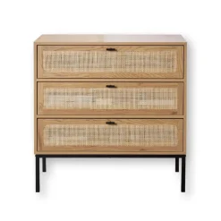 Calicosy Commode 3 Tiroirs Façade Rotin en bois Beige Outlet