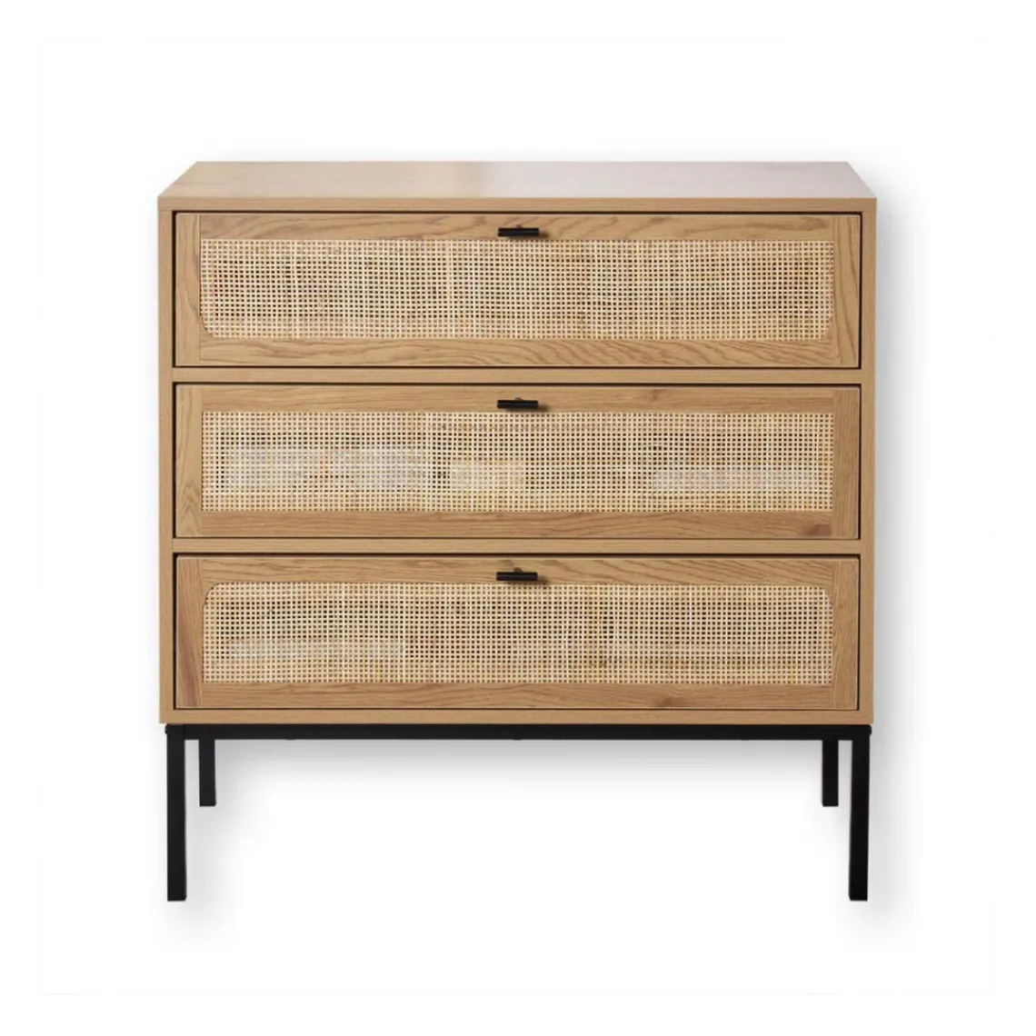 Calicosy Commode 3 Tiroirs Façade Rotin en bois Beige Outlet