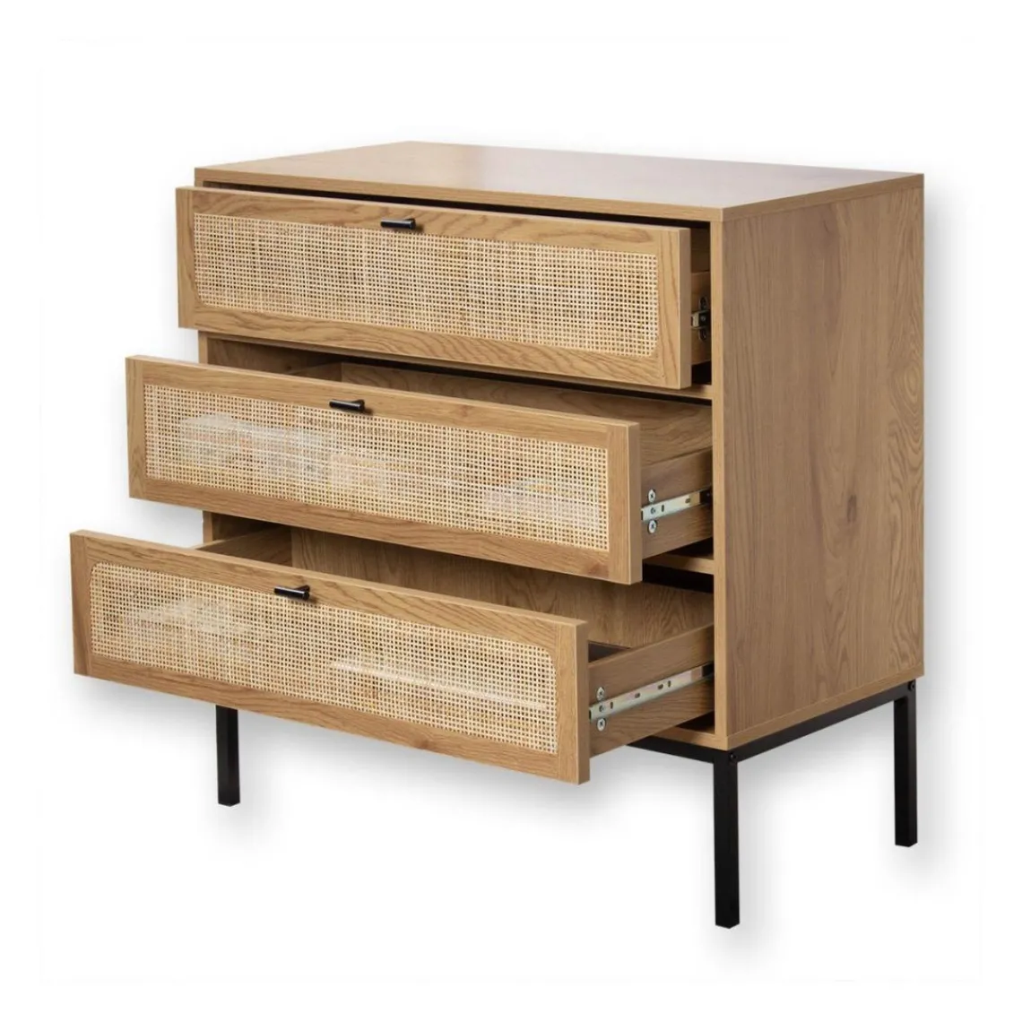 Calicosy Commode 3 Tiroirs Façade Rotin en bois Beige Outlet