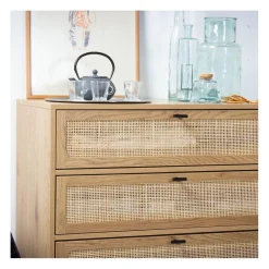 Calicosy Commode 3 Tiroirs Façade Rotin en bois Beige Outlet