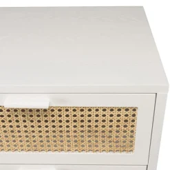 Macabane Commode he 3 tiroirs cannage naturel SANDRO Blanc New