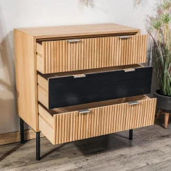 Nordlys Commode Chambre Scandinave Bois Metal 3 Tiroirs Rangement Marron