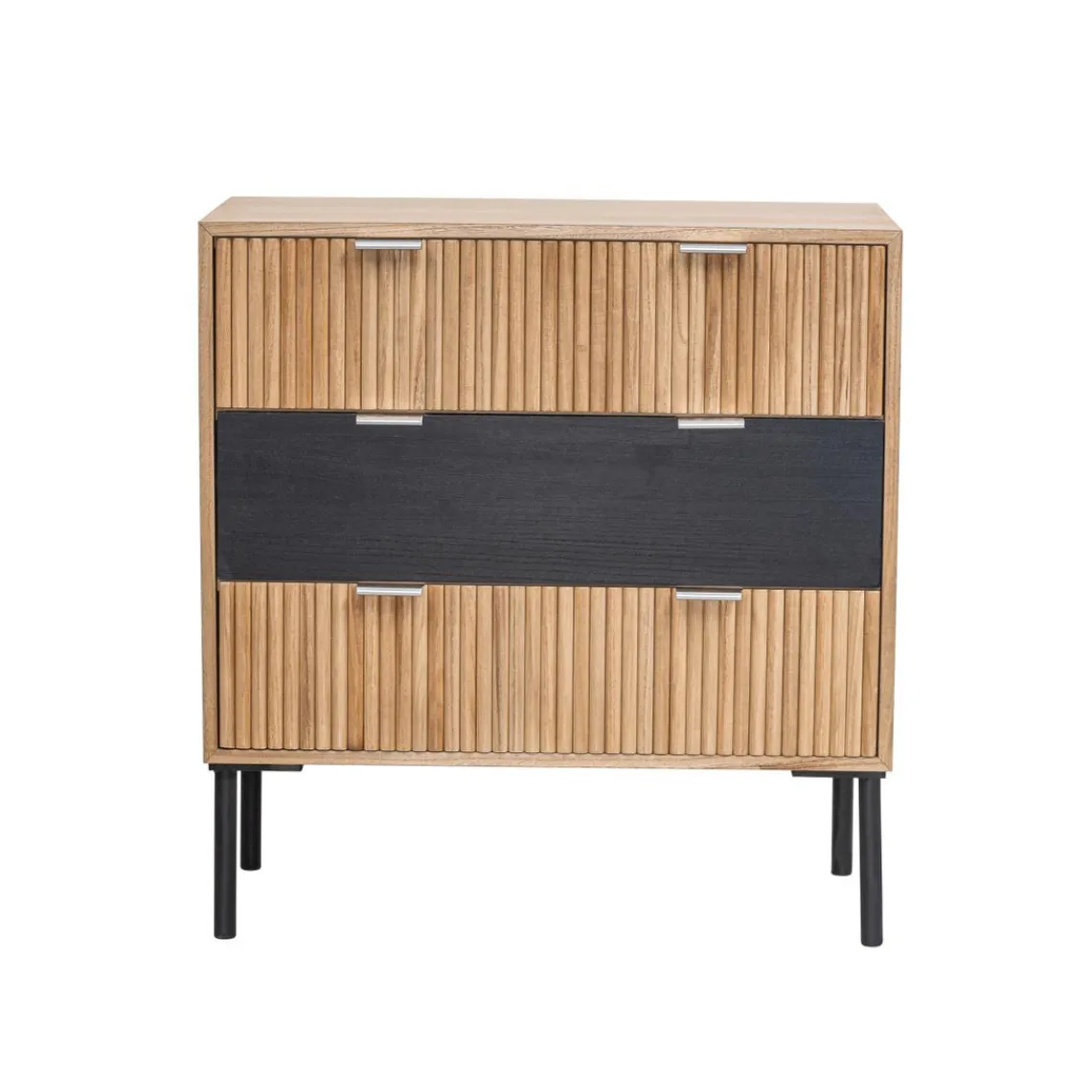 Nordlys Commode Chambre Scandinave Bois Metal 3 Tiroirs Rangement Marron